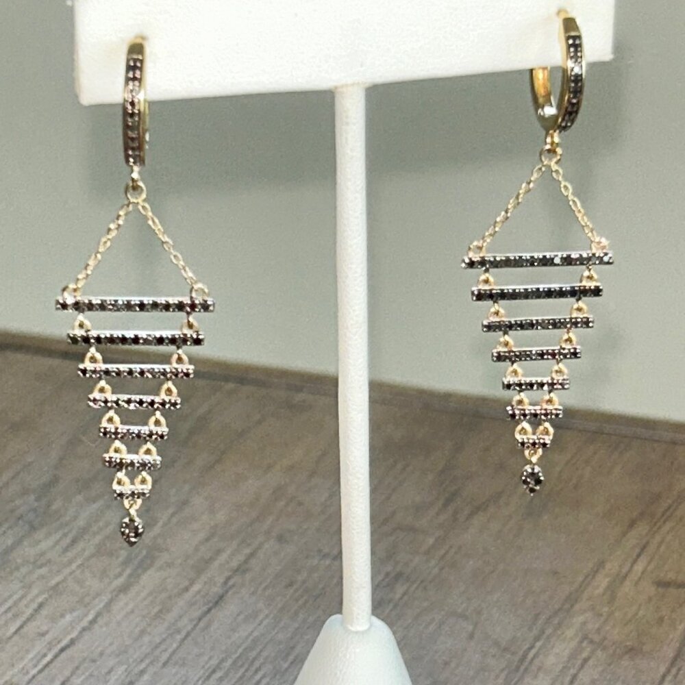 Rarities Carol Brodie 3/4ctw BLACK DIAMOND Gold Plated Silver Drop Earrings NWT - Picture 6 of 15